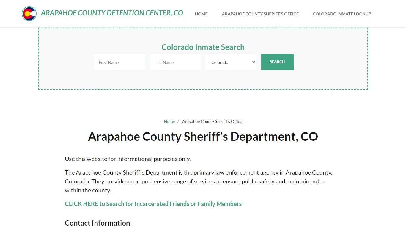 Arapahoe County Sheriff Department, CO Arrests, Warrant Lookup